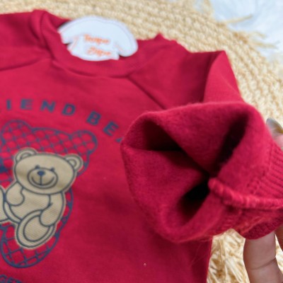 Conj. Casaco Friend Bear e Calça de Moletom - Vermelho